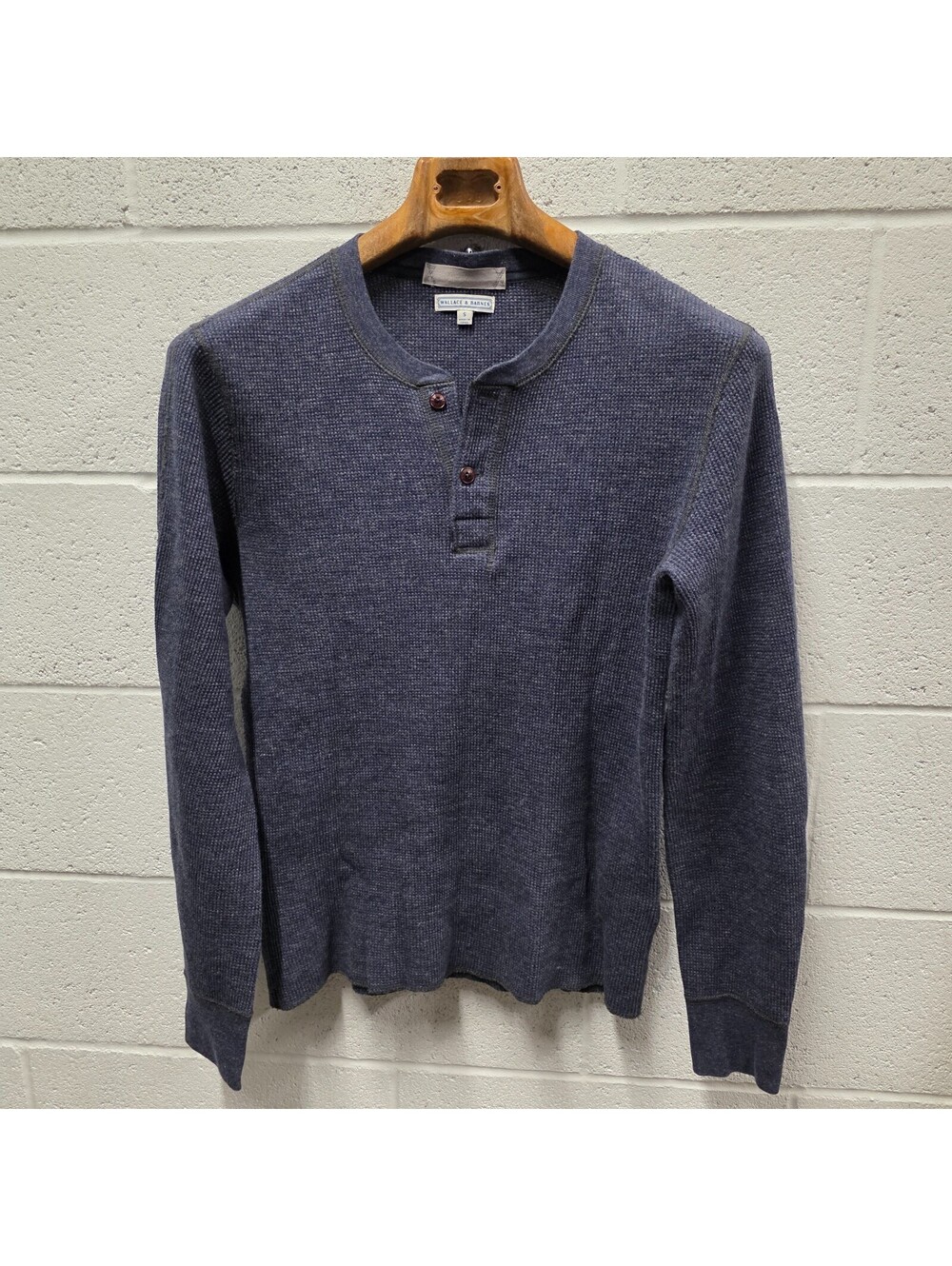 Wallace & Barnes Thermal Henley Shirt Mens 20 x27 Blue Waffle Knit Long Sleeve S